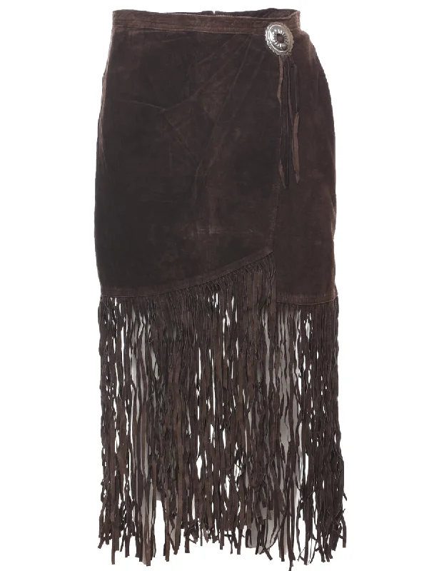 Suede Fringed Maxi Skirt - S