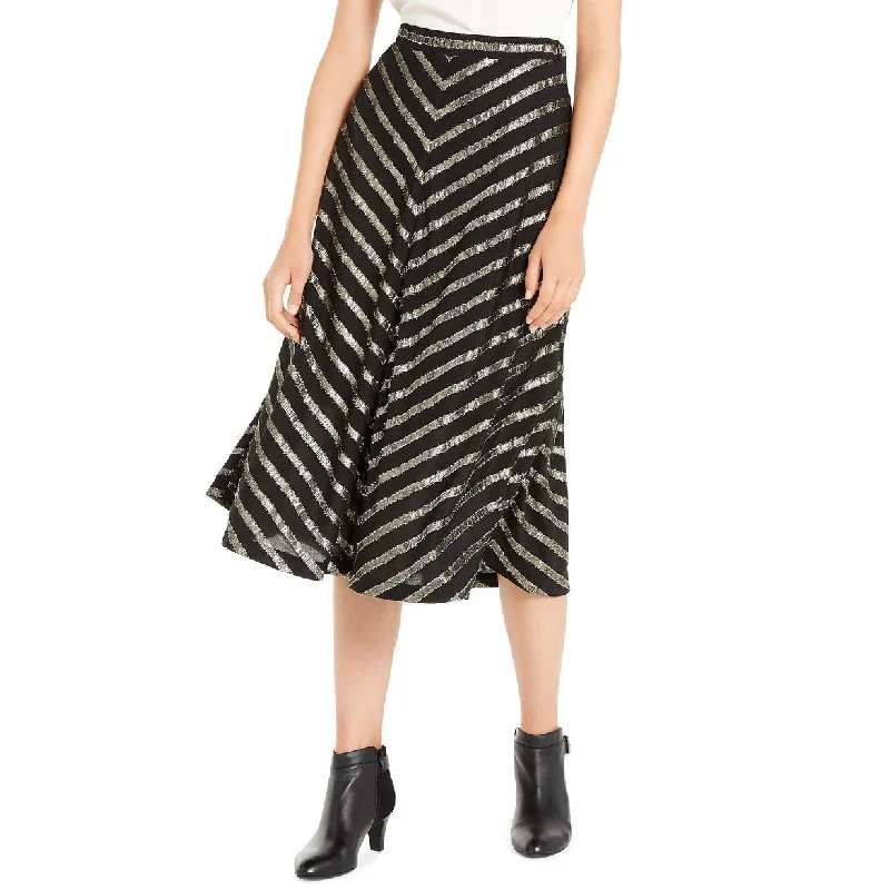 Alfani Women's Pleated Metallic-Stripe Skirt Black Size Small