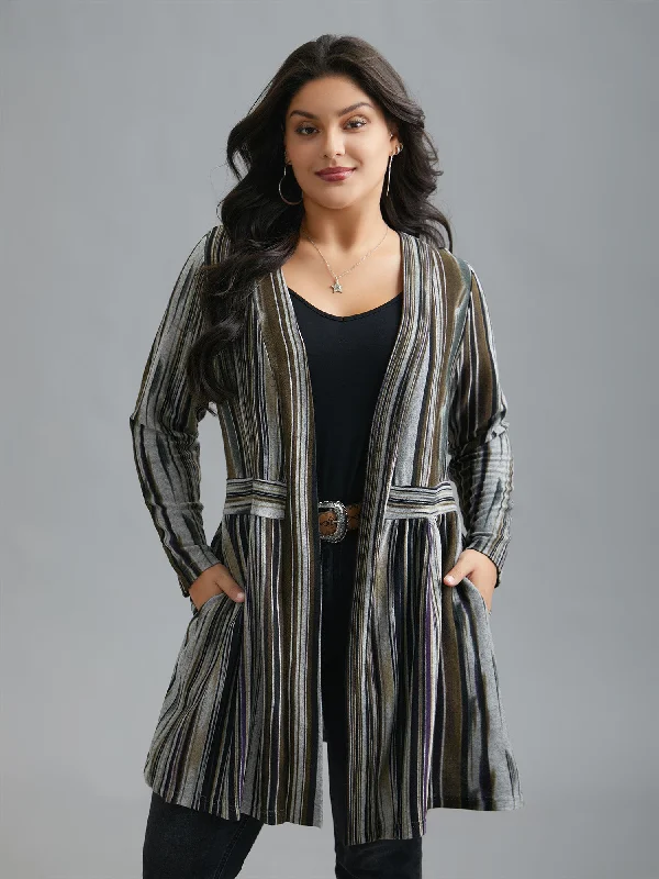 Reflective JacketsColored Striped Open Front Waist Defining Jacket