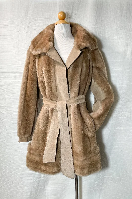 Hemp JacketsVintage Lilli Ann Faux Fur Mink Jacket, Suede Accents + Belt