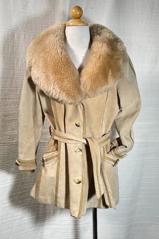 Recycled Fabric JacketsAvanti Vintage 70s Suede Genuine Shearling Collar Jacket S/M