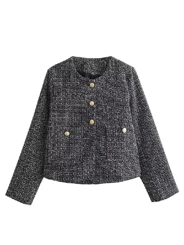 Velvet JacketsElegant Tweed Jacket with Golden Buttons