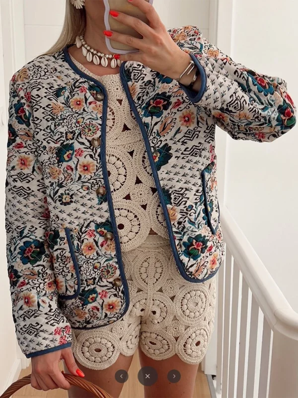 Insulated JacketsQuilted Eclectic Print Structured Jacket for Woman