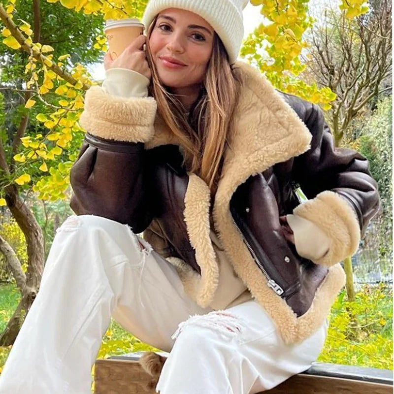 Outdoor JacketsWinterwear Women's PU Faux Leather Aviator Jacket