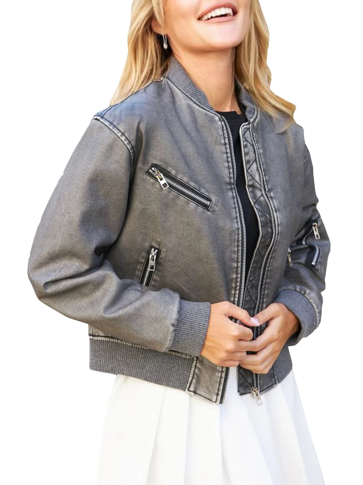 Snowboard JacketsWomen Aviator Faux Leather Bomber Jacket