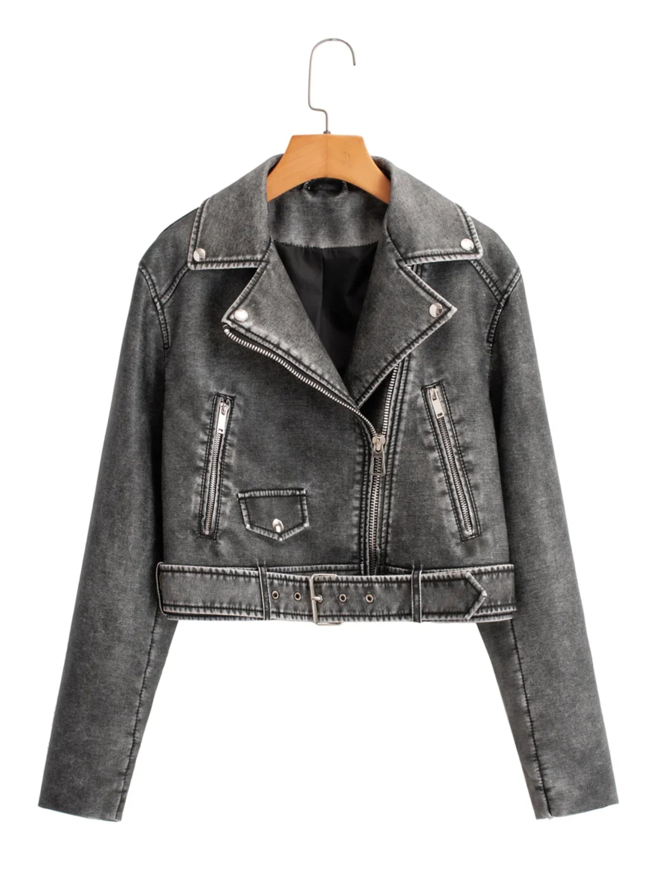 Thermal JacketsWomen Edgy Faux Leather Tailored Biker Jacket