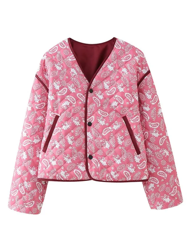 Suede JacketsWomen Paisley Quilted Jacket with Contrast Binding for Fall & Winter